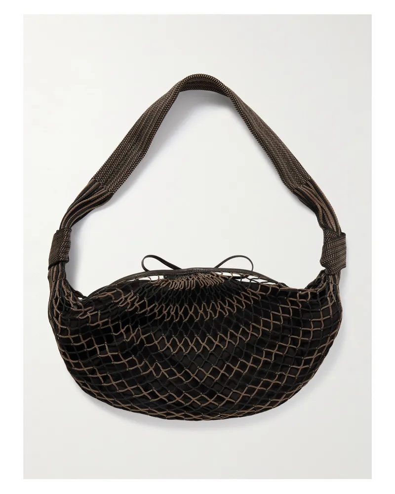 Christophe Lemaire Filt Croissant Leather-trimmed Fishnet Shoulder Bag - Black Black