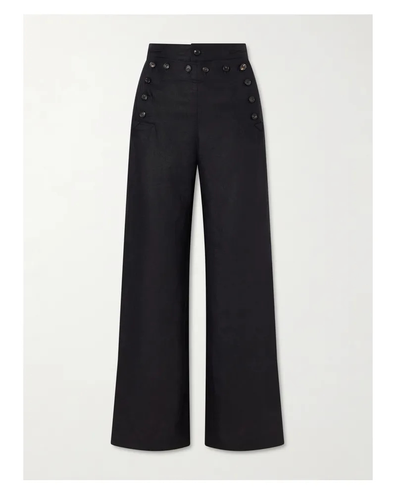 BODE Sailor Cropped Linen High-rise Wide-leg Pants - Black Black