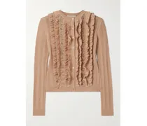 Maryel Cardigan Aus Gerippter Merinowolle Mit Spitzeneinsätzen Und Rüschen - Neutral