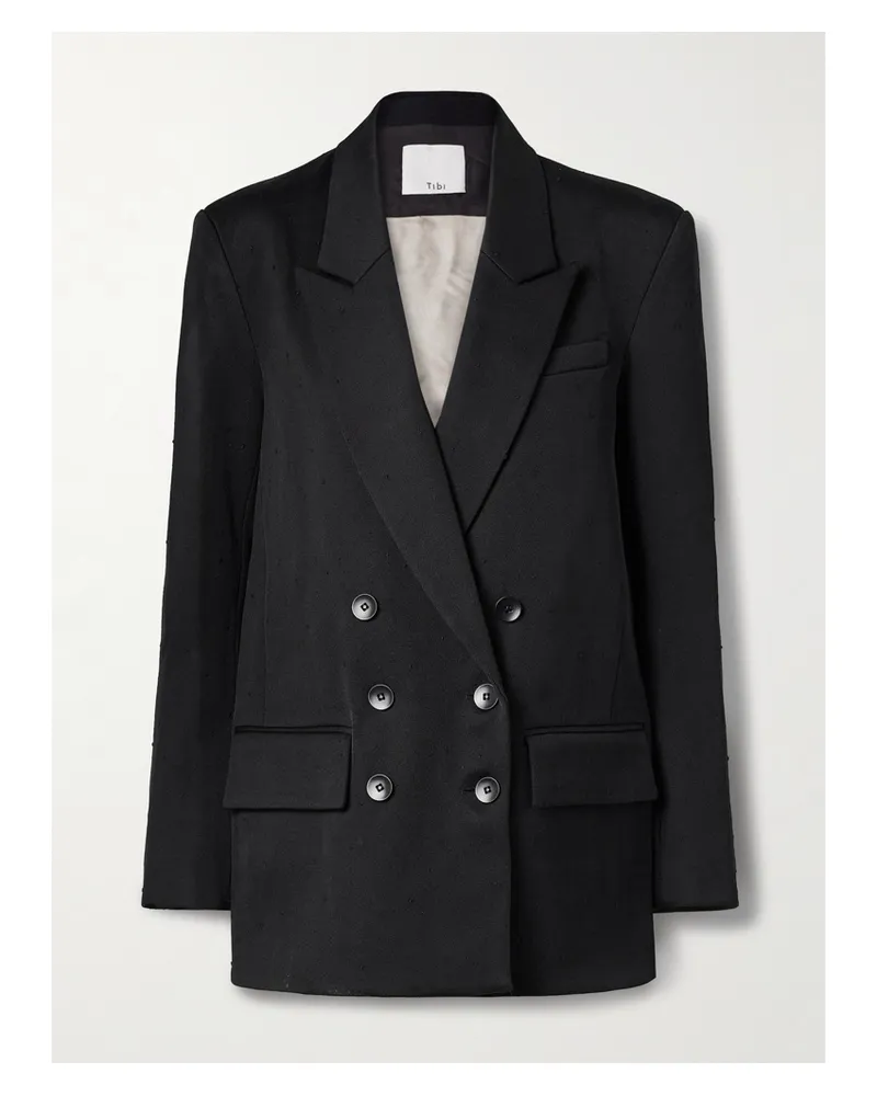 tibi Doppelreihiger Blazer Aus Twill Aus Einer Wollmischung Und Seidenorganza - Schwarz Schwarz