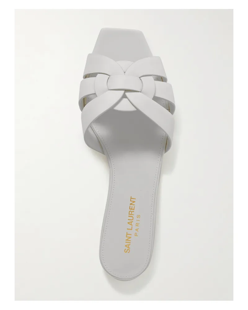 Saint Laurent Tribute Woven Leather Slides - Off-white Off-white