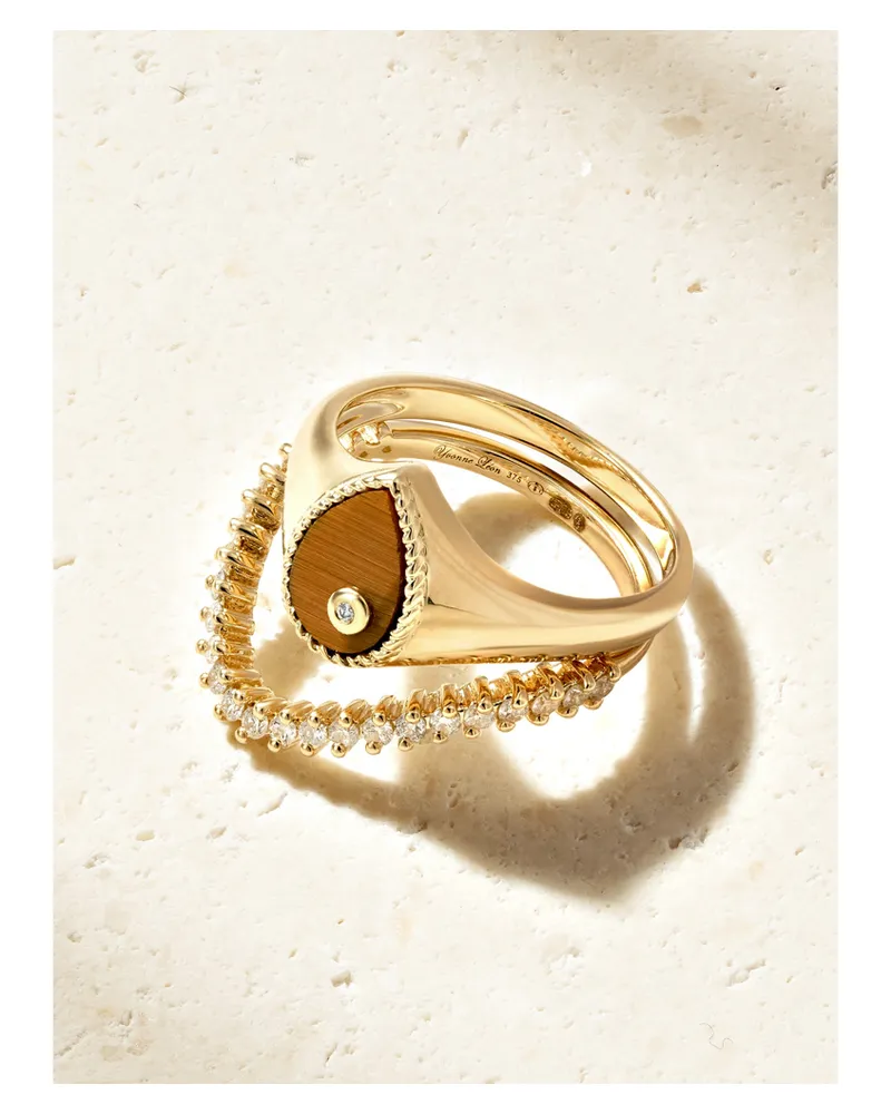 Yvonne Léon Baby Chevaliere Poire 9-karat Gold, Tiger's Eye And Diamond Ring Gold