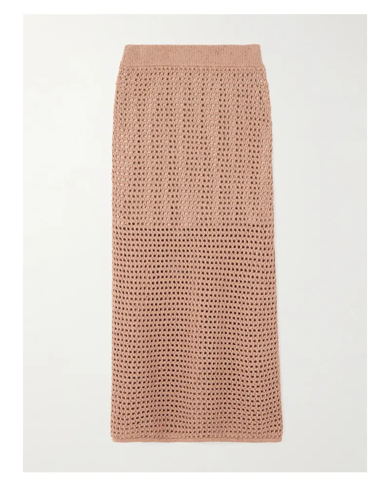Brunello Cucinelli Midirock Aus Einer Baumwollmischung In Lochstrick Mit Pailletten - Orange Orange