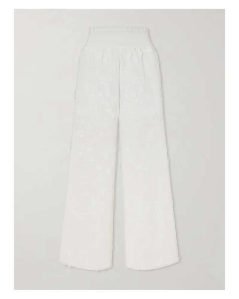 Loretta Caponi Speranza Embroidered Fil-coupé Cotton Straight-leg Pants - White White