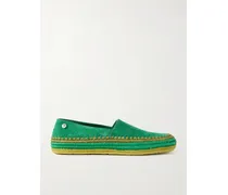 Paula's Ibiza Rio Espadrilles Aus Veloursleder Mit Raffiabastbesätzen - Grün