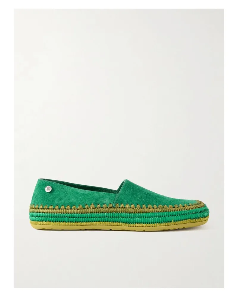 Loewe Paula's Ibiza Rio Espadrilles Aus Veloursleder Mit Raffiabastbesätzen - Grün Grün