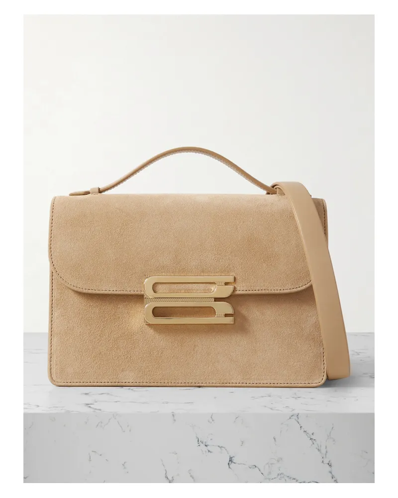 Victoria Beckham The Dorian Leather-trimmed Suede Shoulder Bag - Neutrals Neutrals