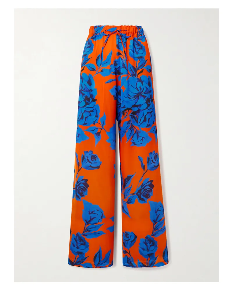 AZ FACTORY Hose Mit Weitem Bein Aus Satin Mit Blumenprint - Orange Orange