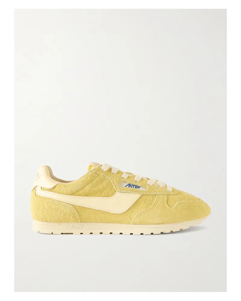 AUTRY Windspin Leather-trimmed Suede Sneaklers - Yellow Yellow