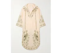 Ascension Midikleid Aus Baumwoll-voile Mit Prints Und Kapuze - Creme