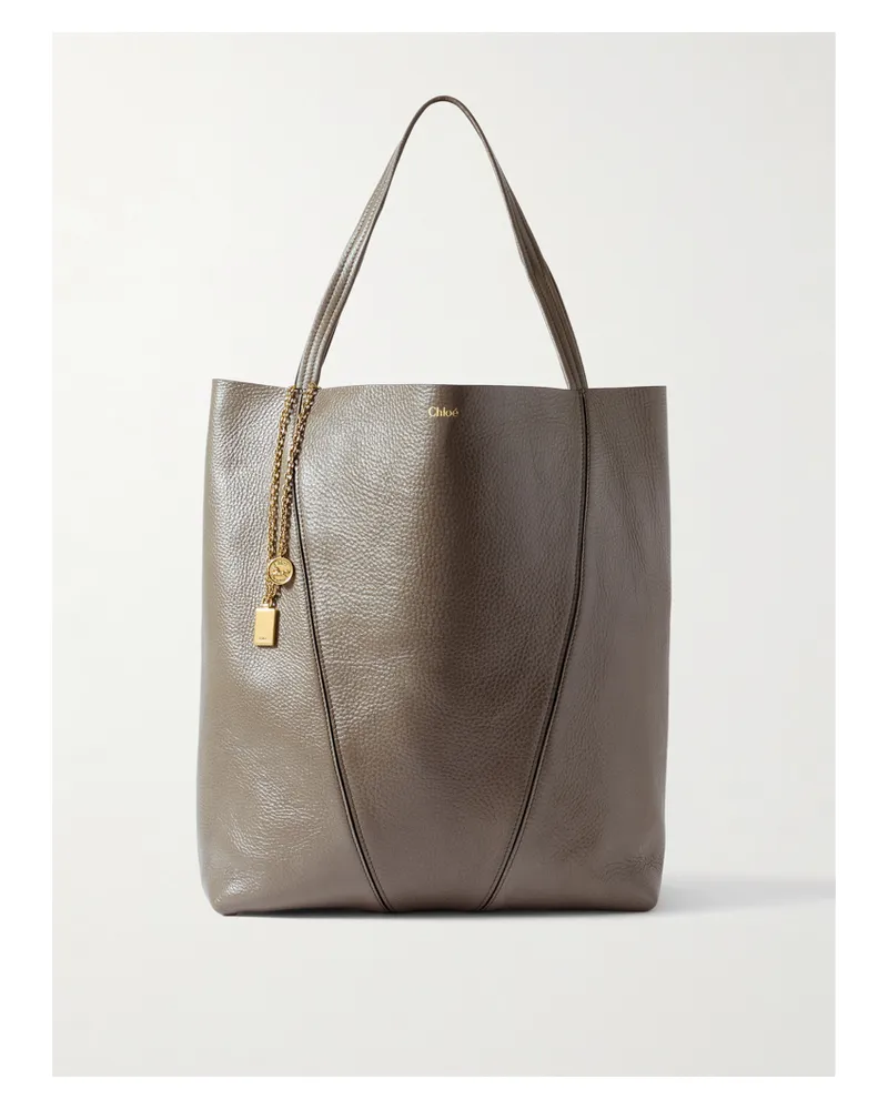 Chloé Spin Embellished Paneled Textured-leather Tote - Brown Brown
