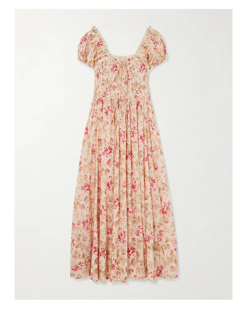 DÔEN Stanza Midikleid Aus Biobaumwoll-voile Mit Blumenprint Und Spitzenbesätzen - Mehrfarbig Mehrfarbig