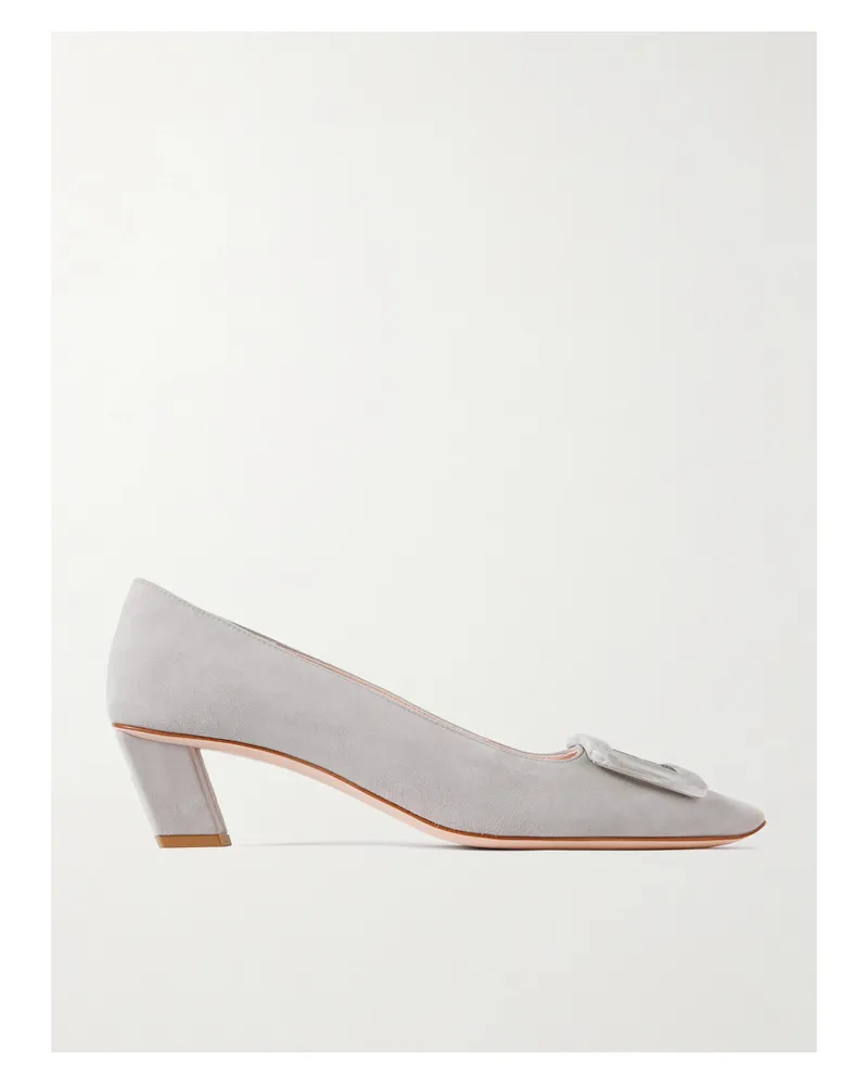 Roger Vivier Belle Vivier 45 Embellished Suede Pumps - Gray Gray