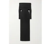 Sheer Modal-blend Off Shoulder Long Dress – Onyx – Schulterfreies Maxikleid - Schwarz