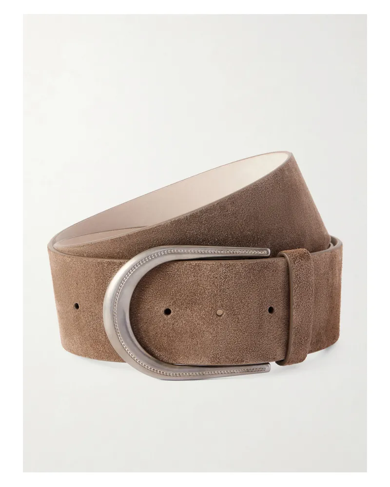 Brunello Cucinelli Bead-embellished Suede Belt - Brown Brown