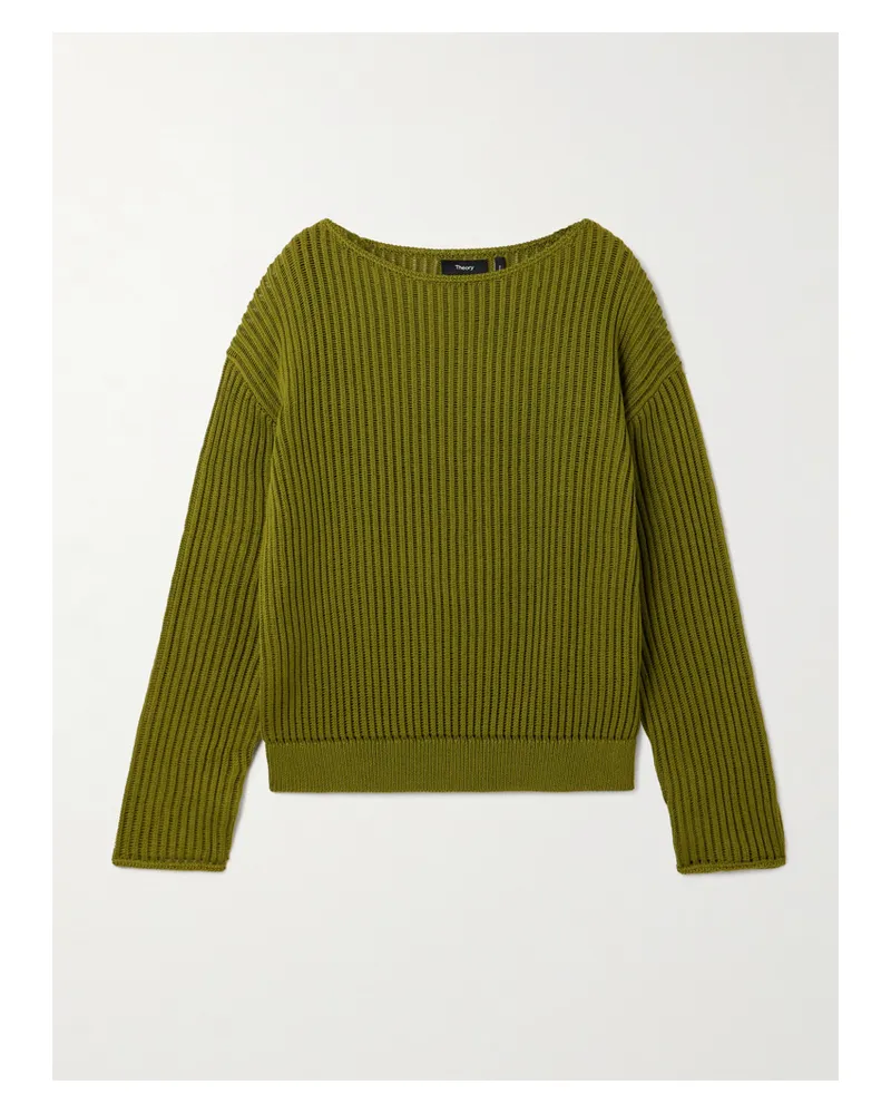 Theory Easy Pullover Aus Pima-baumwolle In Rippstrick - Grün Grün