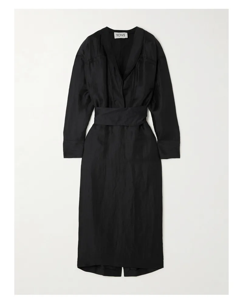 TOVE Rhys Midikleid Aus Einer Leinen-seidenmischung Mit Bindegürtel - Schwarz Schwarz