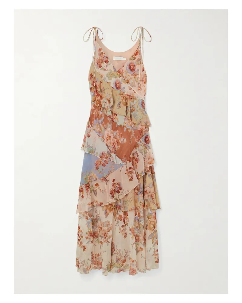 Zimmermann Awaken Ruffled Floral-print Cotton And Silk-blend Crepe De Chine Maxi Dress - Multi Multi