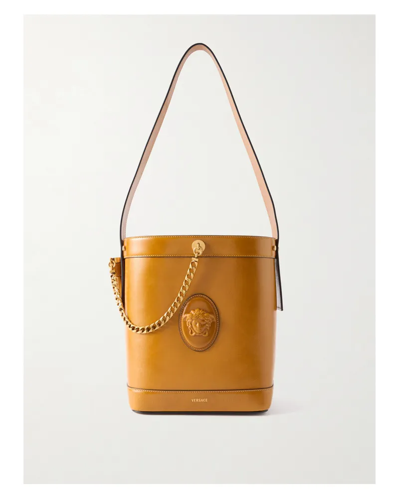 Versace Pivot Small Leather Bucket Bag - Brown Brown