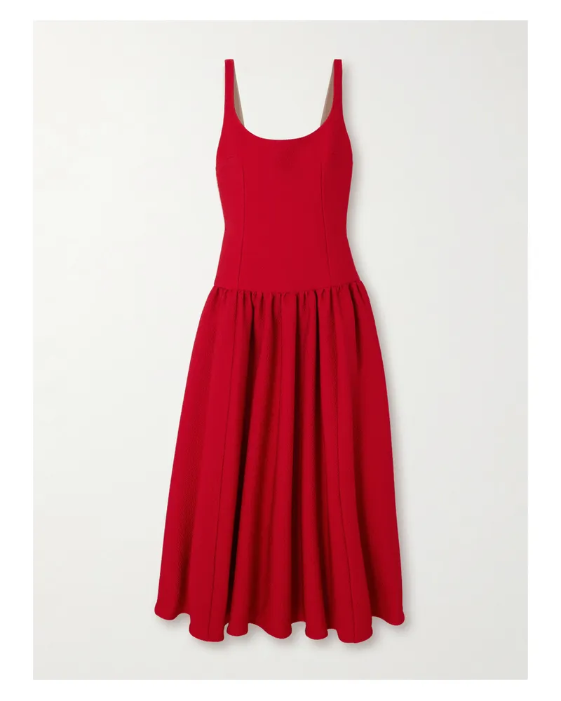 EMILIA WICKSTEAD Galen Midikleid Aus Cloqué Mit Falten - Rot Rot