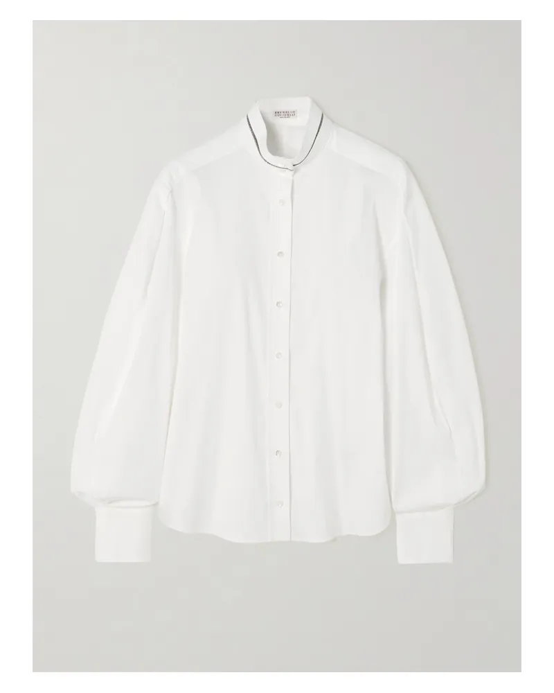 Brunello Cucinelli Hemd Aus Popeline Aus Einer Baumwollmischung Mit Zierperlen - Weiß Weiß