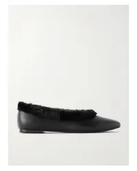 STAUD Ballerinas aus Leder mit Besatz aus Faux Fur Schwarz