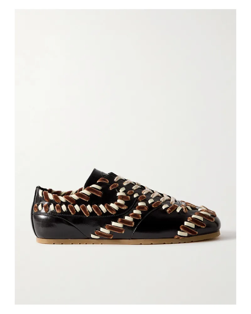 Dries van Noten Sneakers Aus Glanzleder Mit Cord- Und Samtbesätzen - Braun Braun