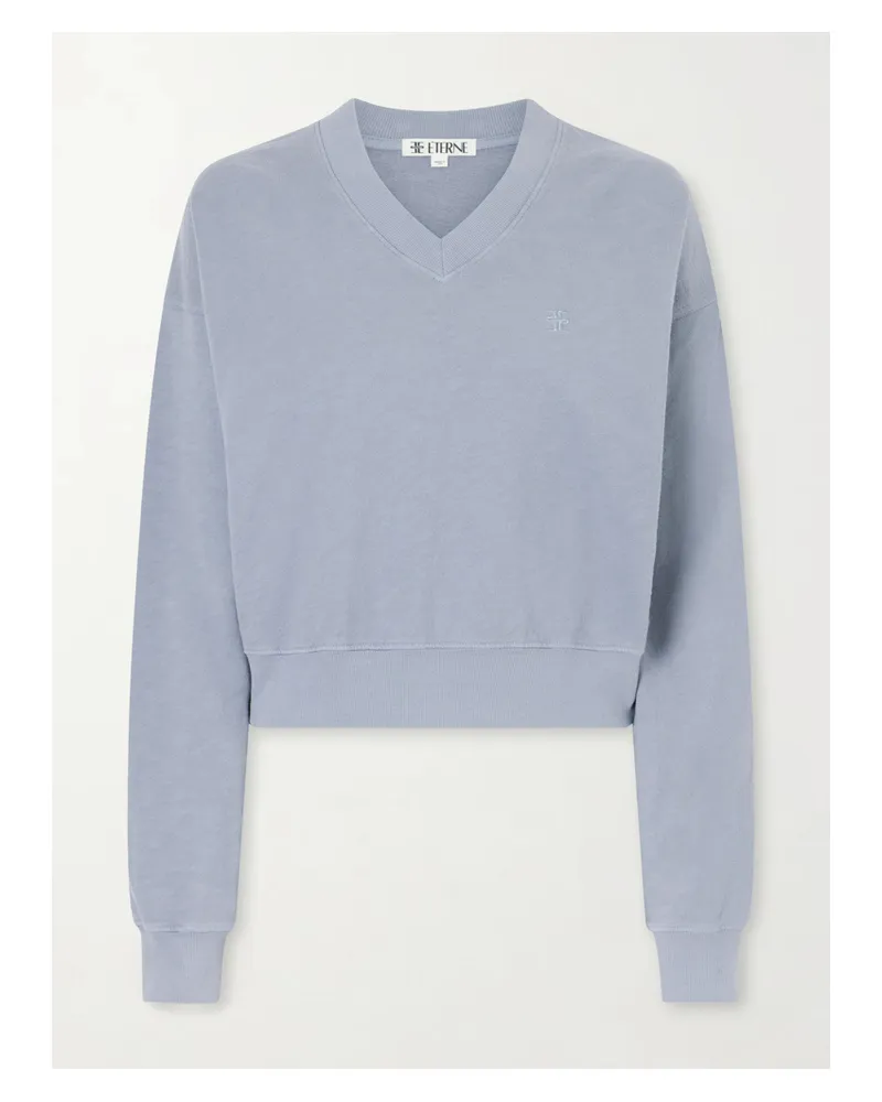ÉTERNE Embroidered Cotton-jersey Sweater - Blue Blue