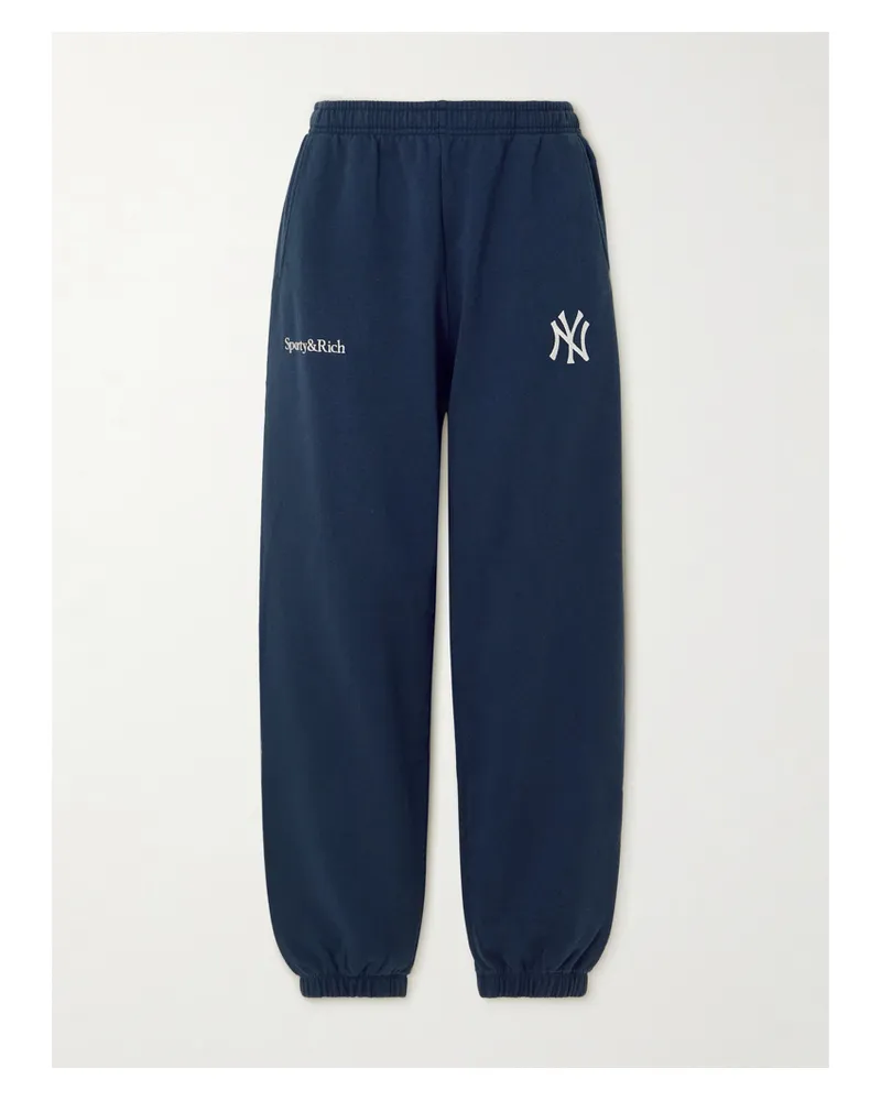 SPORTY & RICH 47 & The New York Yankees Jogginghoseaus Baumwoll-jersey Mit Stickereien - Blau Blau