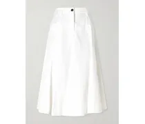 Cotton-blend Twill Midi Skirt - White