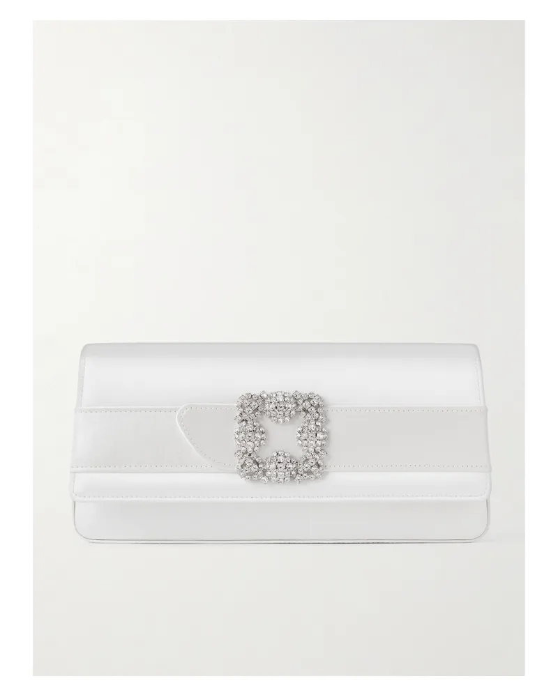 Manolo Blahnik Gothisi Crystal-embellished Satin Clutch - White White