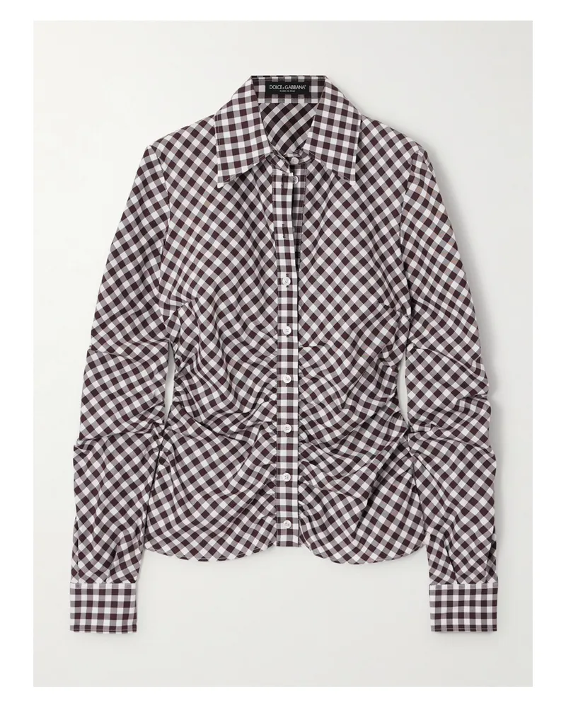Dolce & Gabbana Hemd Aus Baumwolle Mit Gingham-karo Und Raffungen - Braun Braun