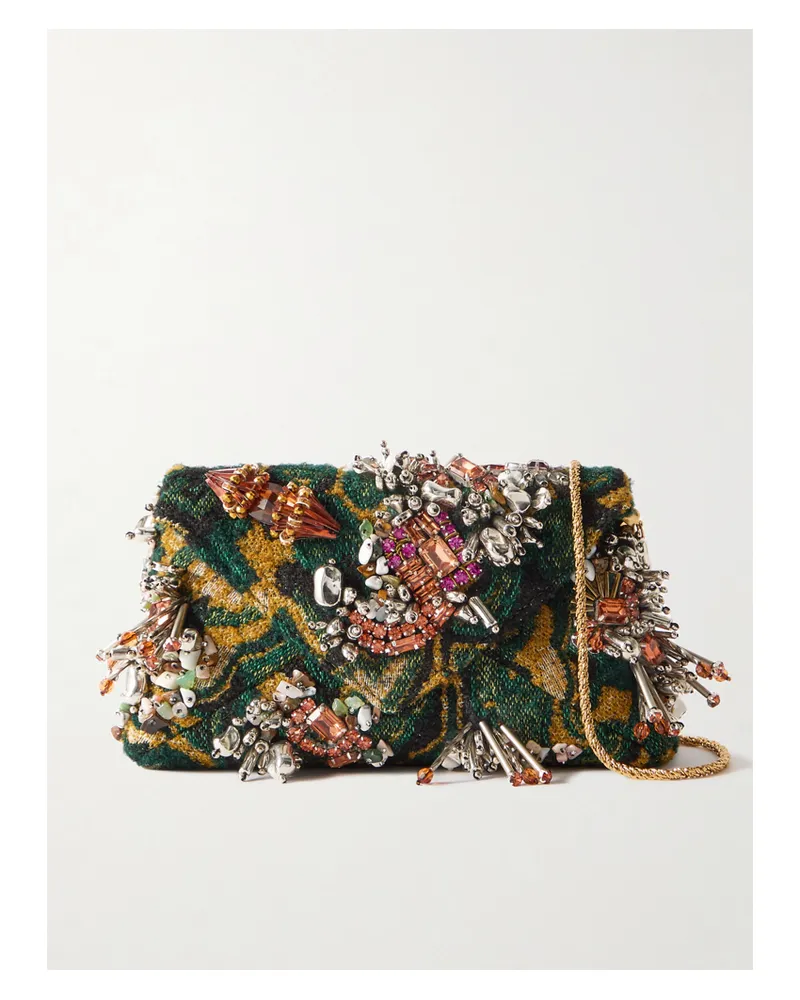 Dries van Noten Clutch Aus Jacquard Mit Verzierungen - Grün Grün