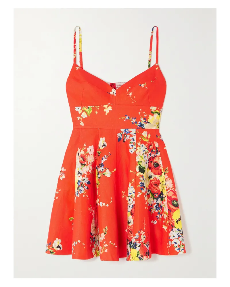 Zimmermann Alight Minikleid Aus Leinen Mit Blumenprint Und Raffungen - Rot Rot