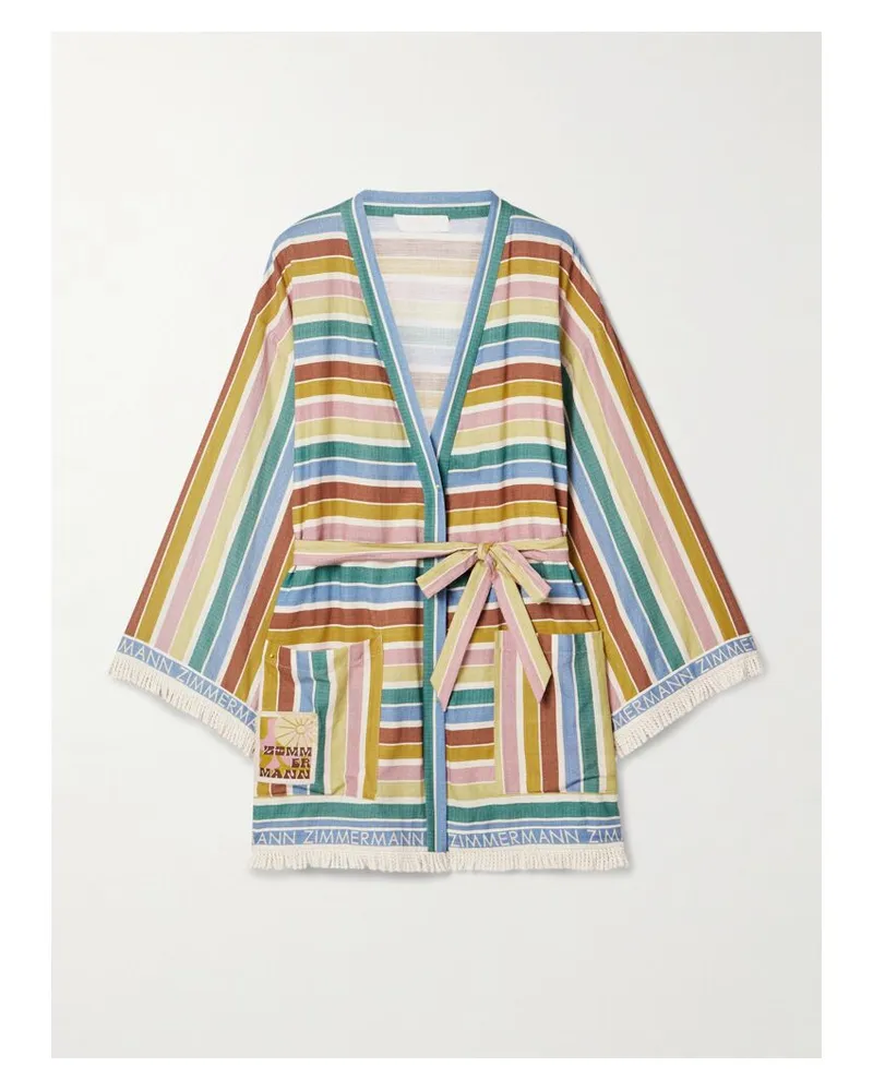 Zimmermann Everley Sommermantel Aus Gestreiftem Baumwoll-voile Mit Fransen Und Bindegürtel - Mehrfarbig Mehrfarbig