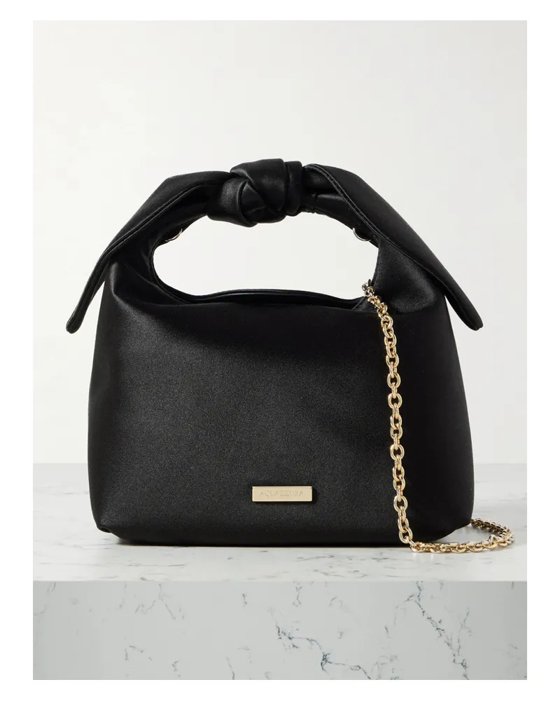 Aquazzura Bow Tie Mini Satin Tote - Black Black