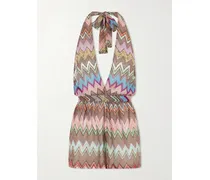 Metallic Crochet-knit Halterneck Playsuit - Multi