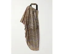 The Glaum Asymmetrische Robe Aus Mesh Mit Pailletten Und Schaldetail - Gold