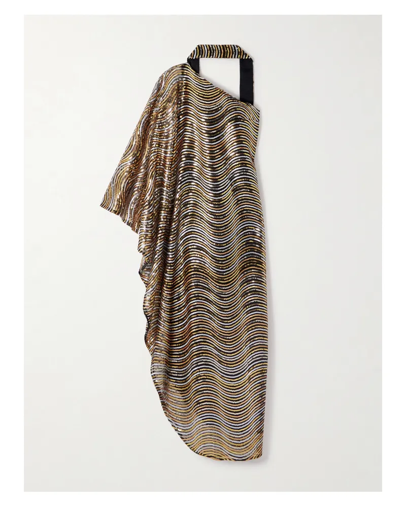 Taller Marmo The Glaum Asymmetrische Robe Aus Mesh Mit Pailletten Und Schaldetail - Gold Gold