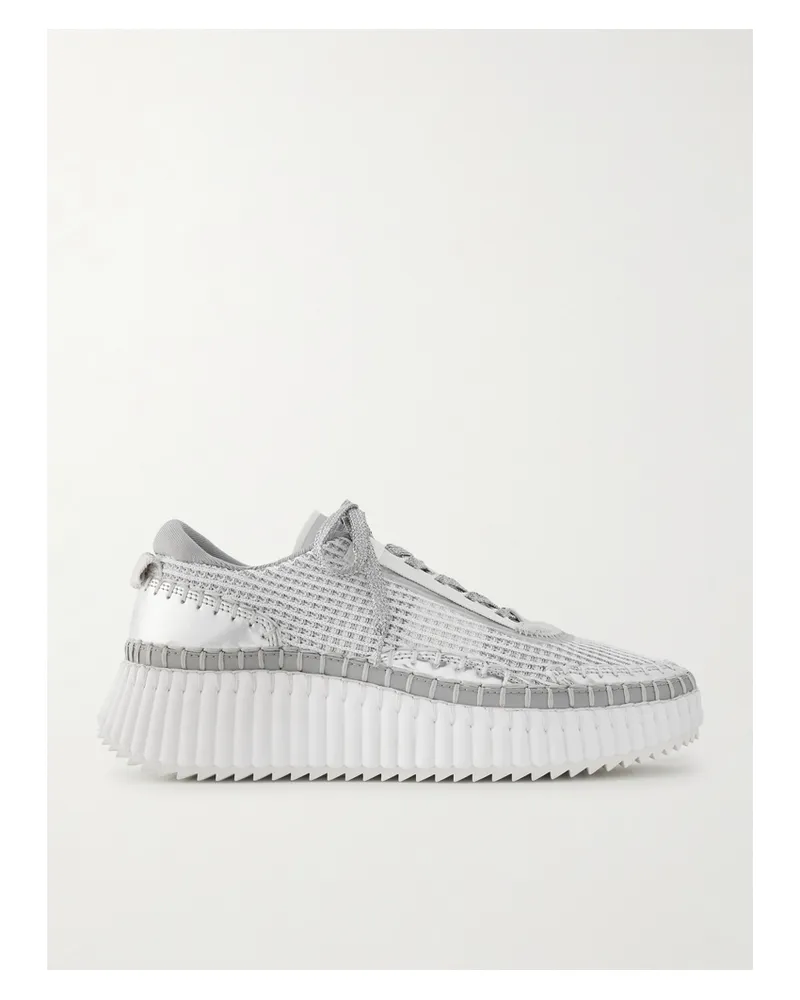 Chloé Nama Sneakers Aus Mesh Mit Besätzen Aus Metallic-leder - Silber Silber