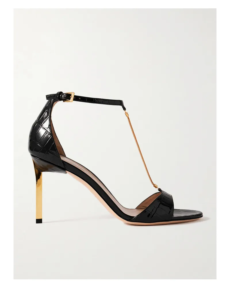 Tom Ford Emanuelle Sandalen Aus Leder Mit Krokodileffekt Und Kette - Schwarz Schwarz