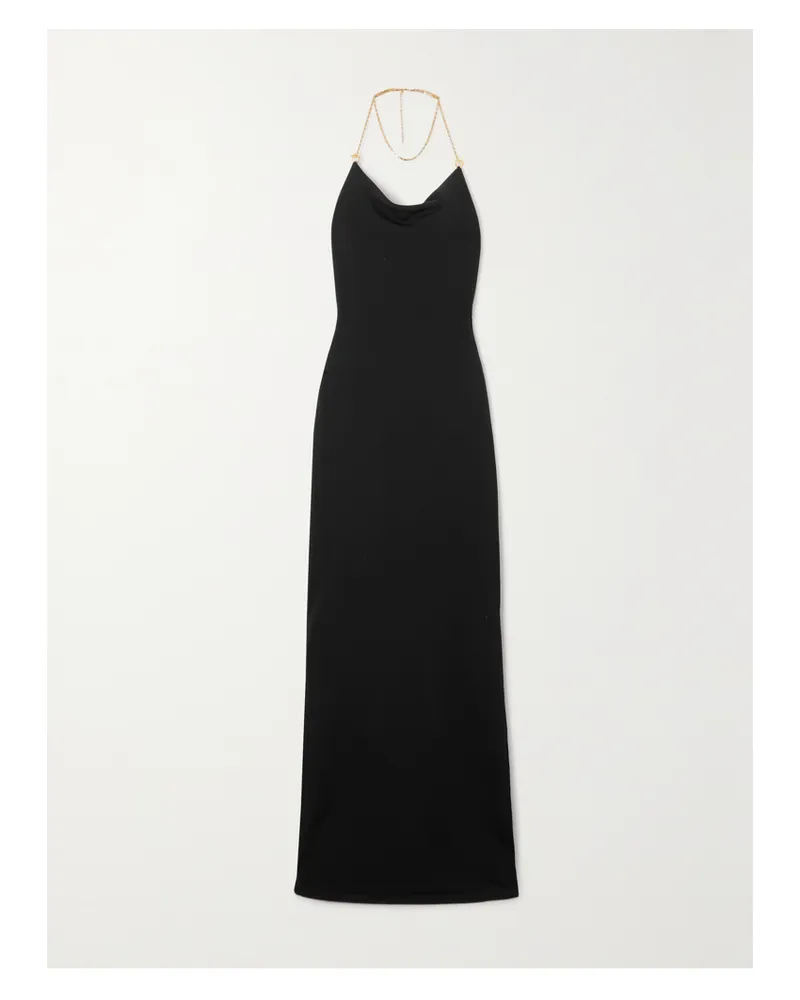 Bottega Veneta Chain-embellished Knitted Halterneck Gown - Black Black