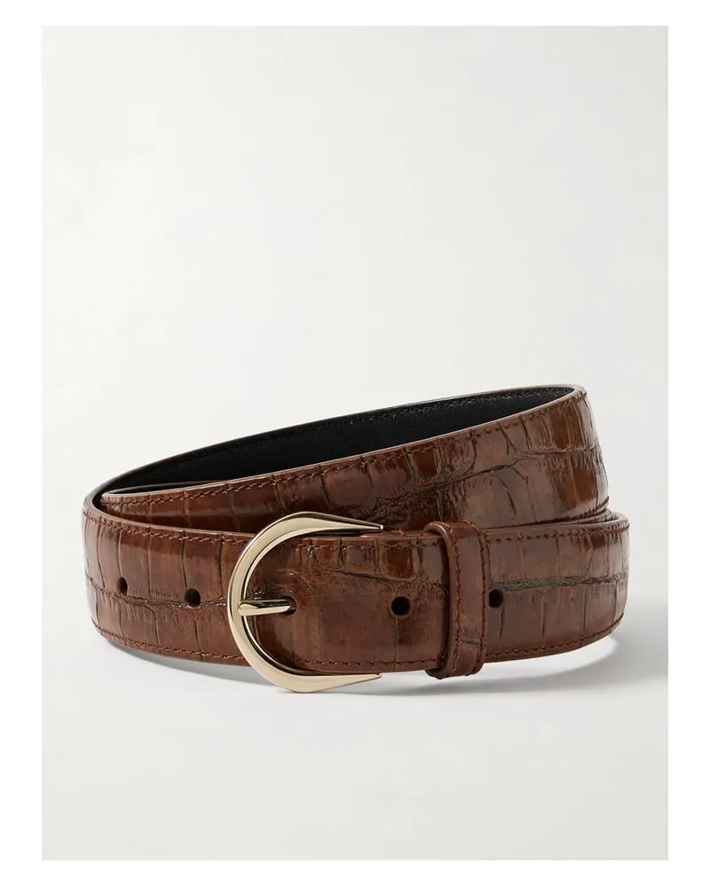 Saint Laurent Gürtel Aus Leder Mit Krokodileffekt - Braun Braun
