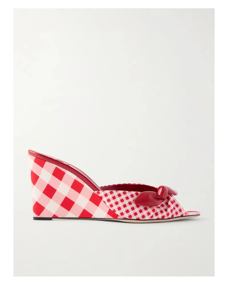 Jimmy Choo Livi 85mm Leather-trimmed Checked Wedge Mules - Red Red