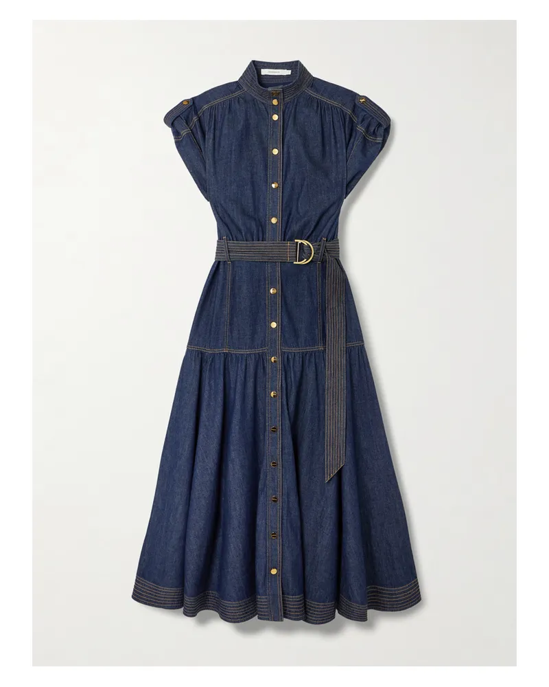 Zimmermann Midi-jeanskleid Mit Teilungsnähten Und Gürtel - Blau Blau
