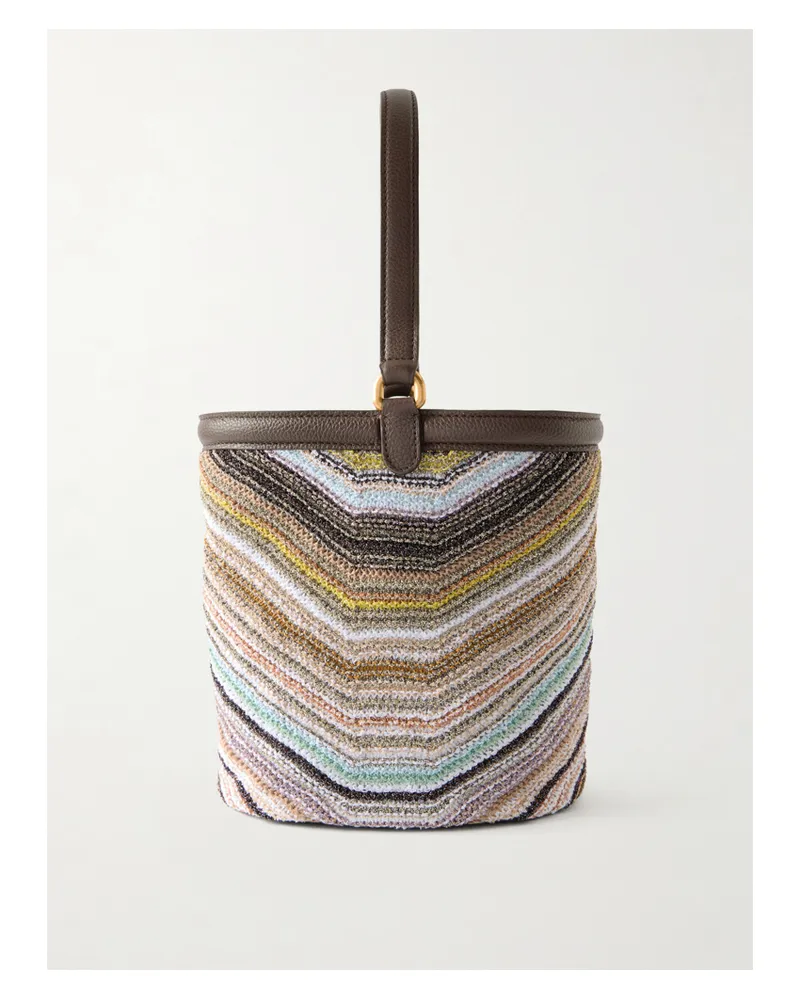 Missoni Leather-trimmed Metallic Crochet-knit Tote - Brown Brown