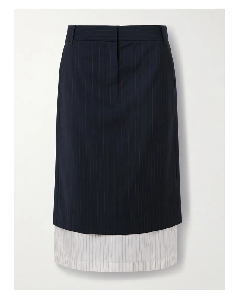 tibi Mier Mehrlagiger Midirock Aus Crêpe Aus Einer Wollmischung Und Glänzendem Twill - Blau Blau