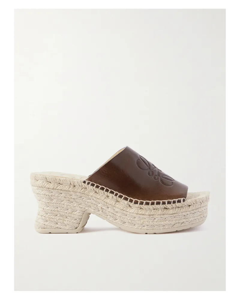 Loewe Paula's Ibiza Leather Platform Wedge Sandals - Brown Brown