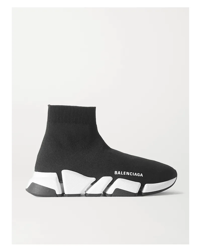 Balenciaga Speed 2.0 Logo-print Stretch-knit High-top Sneakers - Black Black