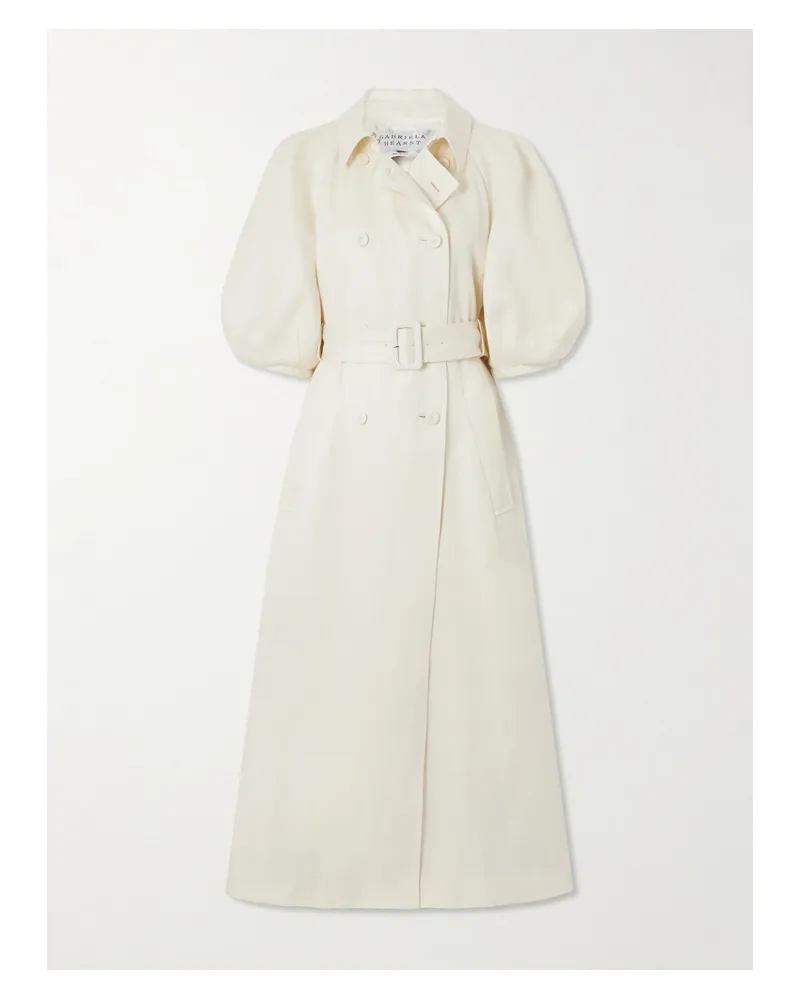 Gabriela Hearst Iona Doppelreihiger Trenchcoat Aus Leinen Mit Gürtel - Elfenbein Elfenbein